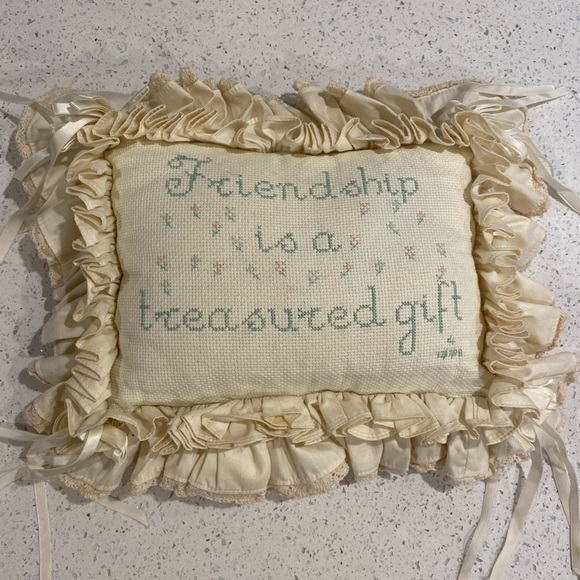 Decorative Cream Pillow with Embroidered Message - Picture 2 of 4